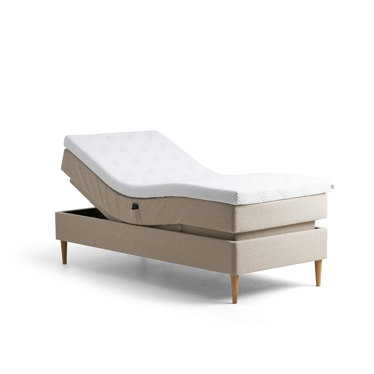 TEMPUR Promise elevationsseng i sandfarve med trykaflastende komfort.