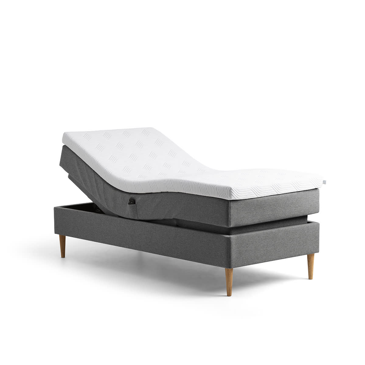 TEMPUR Promise elevationsseng i stenfarve med trykaflastende komfort.