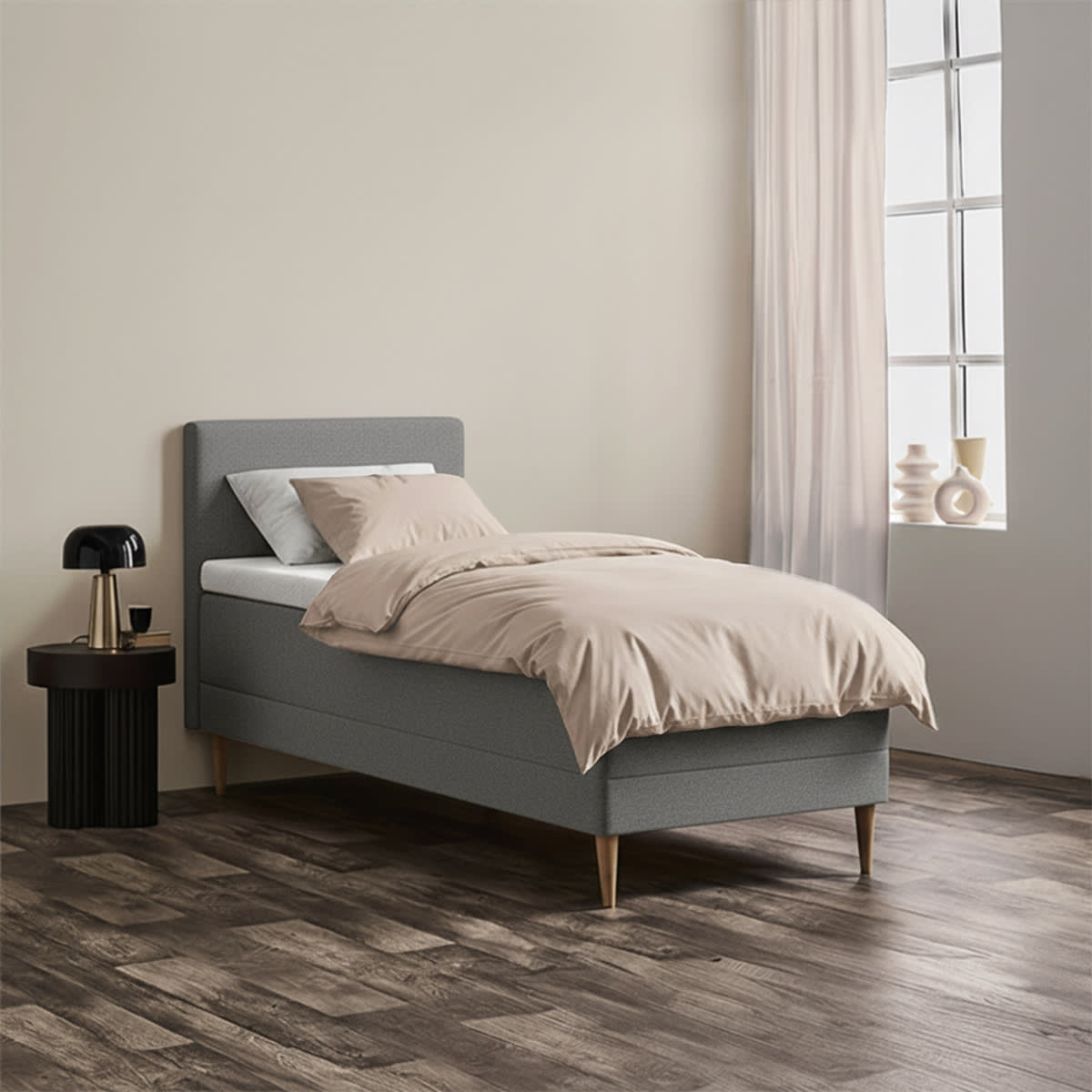 TEMPUR Promise boksseng i stenfarve med trykaflastende komfort.