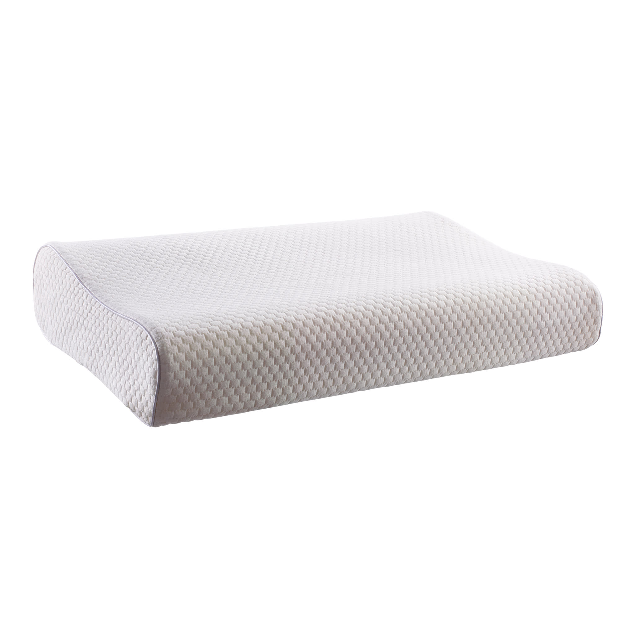 Hvid ergonomisk hovedpude i memory foam med tekstureret overflade.