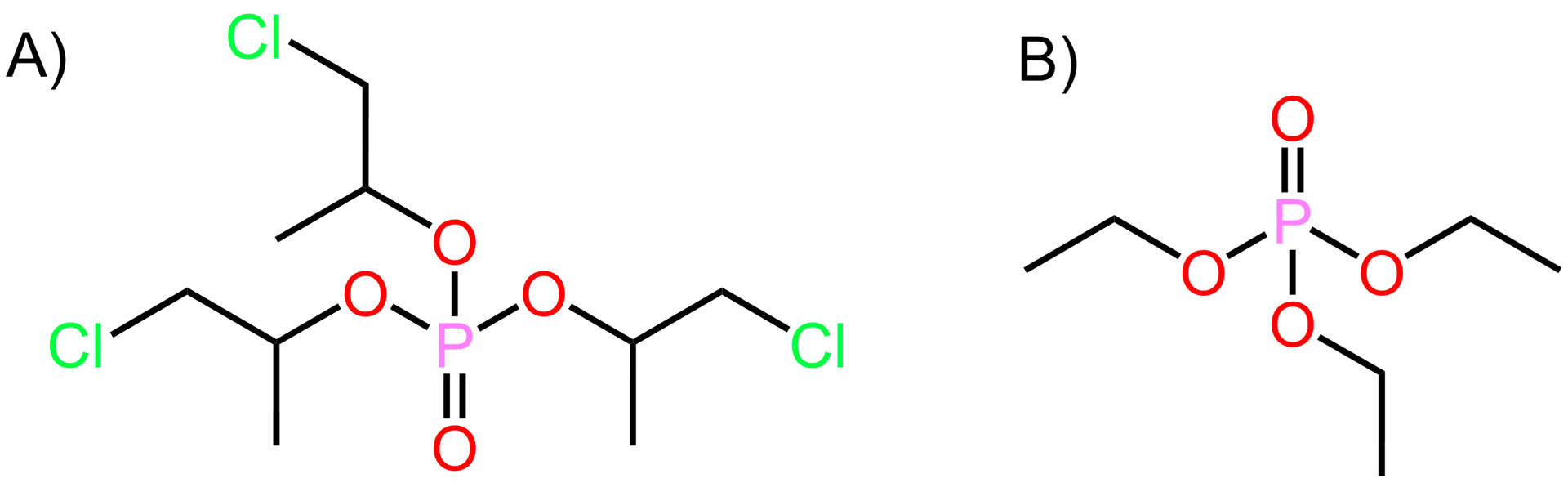 Strutture molecoalri di due ritardanti di fiamma molto usati.