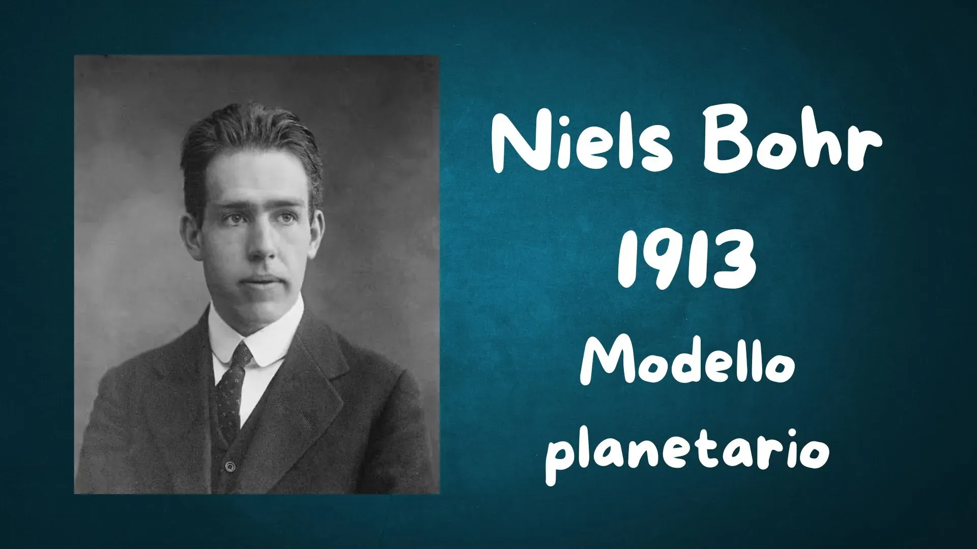 Ritratto di Niels Bohr e anno della scoperta del modello planetario
