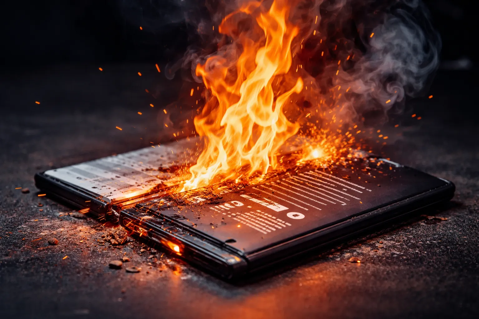 Batterie agli ioni di litio che prende fuoco.