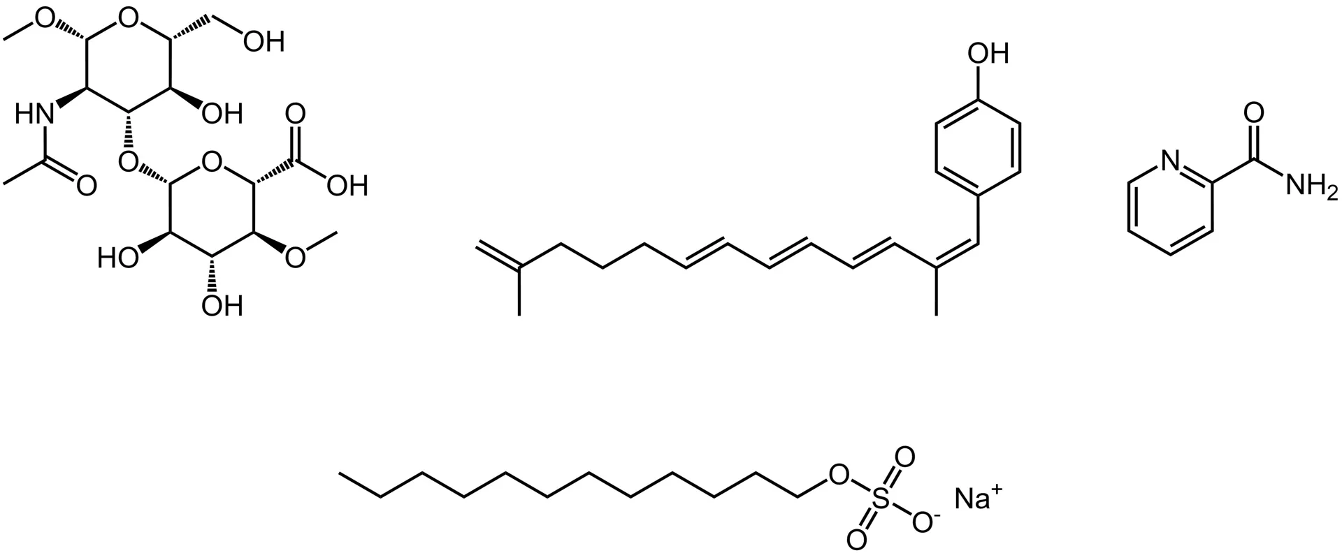 molecole di acido ialuronico, niacanamide, sla e retinolo