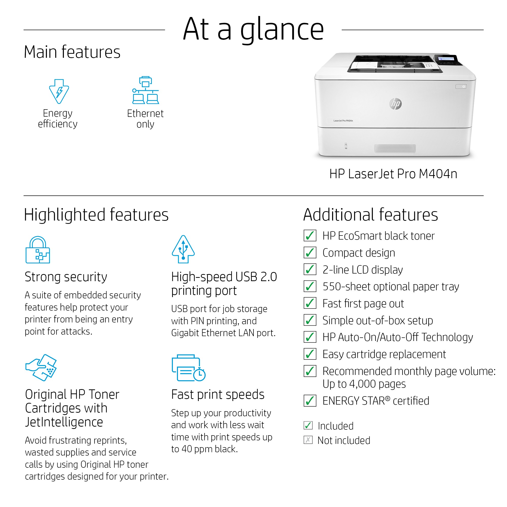 HP LaserJet Pro M404n Printer