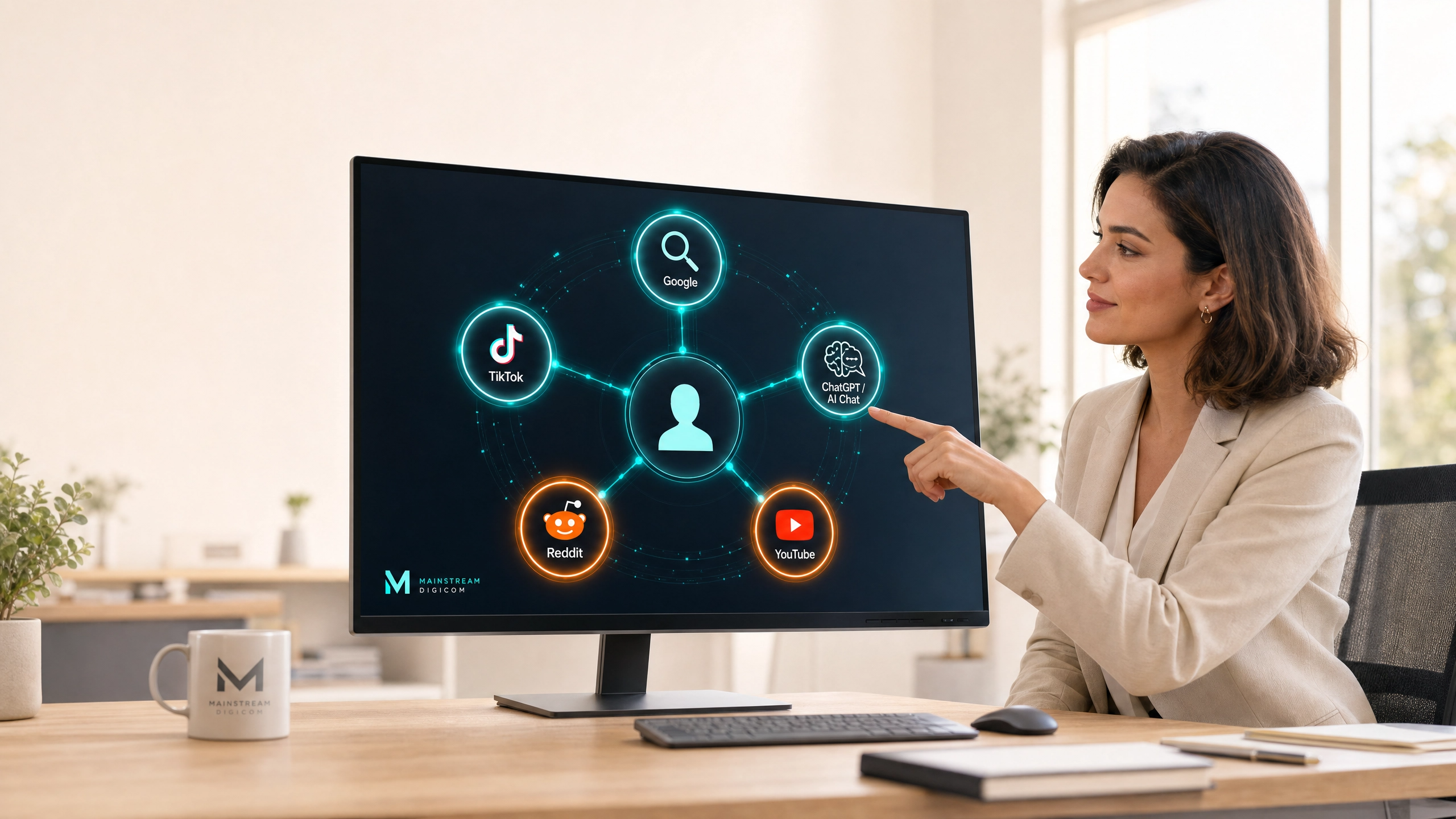 Visual illustrating how customer decisions form across multiple platforms before visiting a website