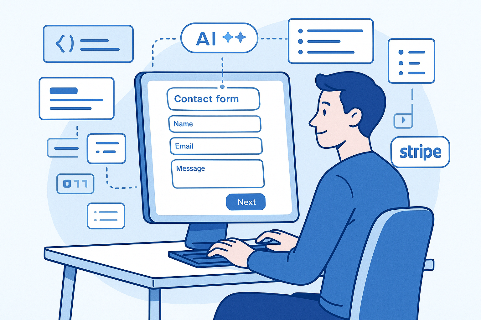 Professional building a multi-step contact form using AI tools with Stripe integration and clean code snippets