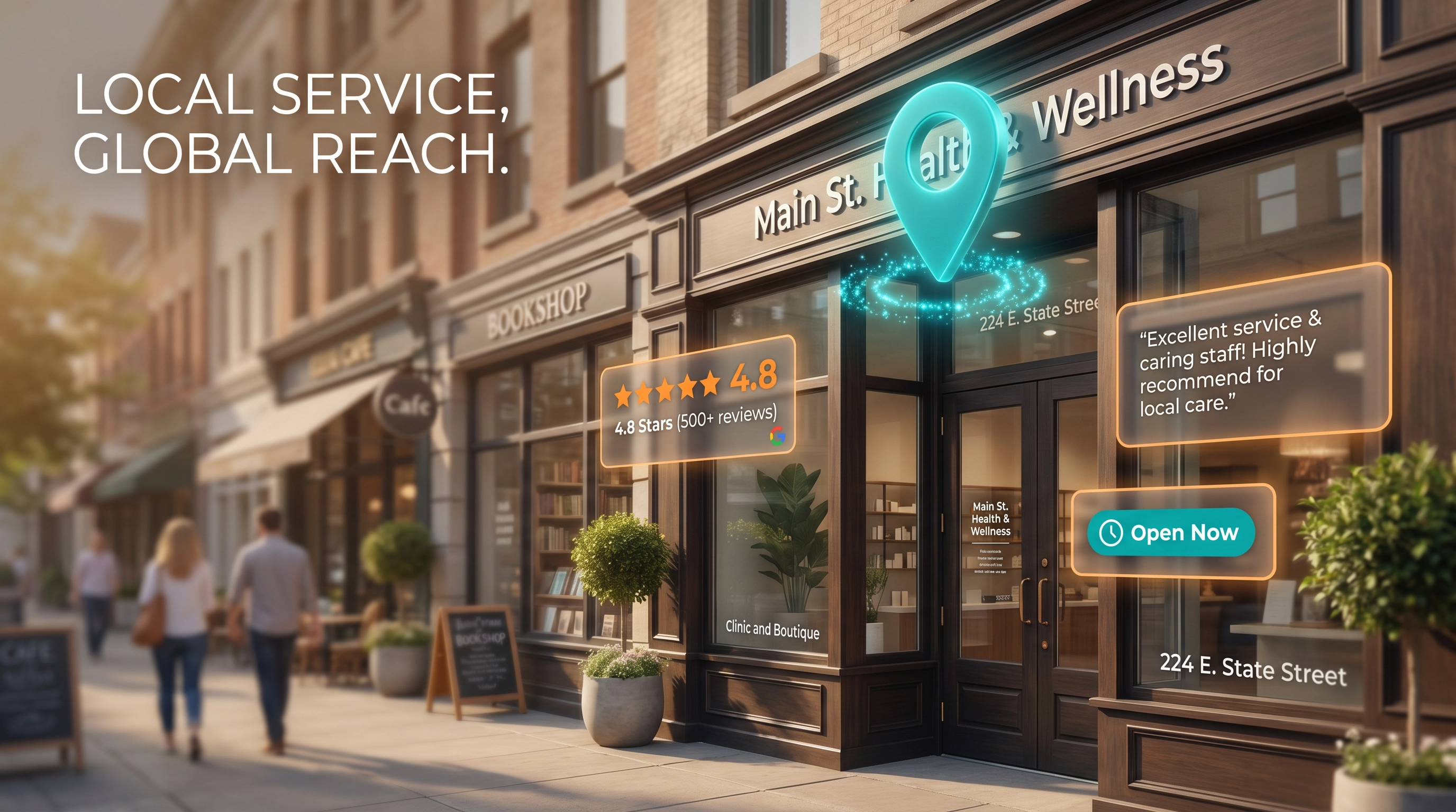 Small local business highlighted on a map pin as an example of local search visibility