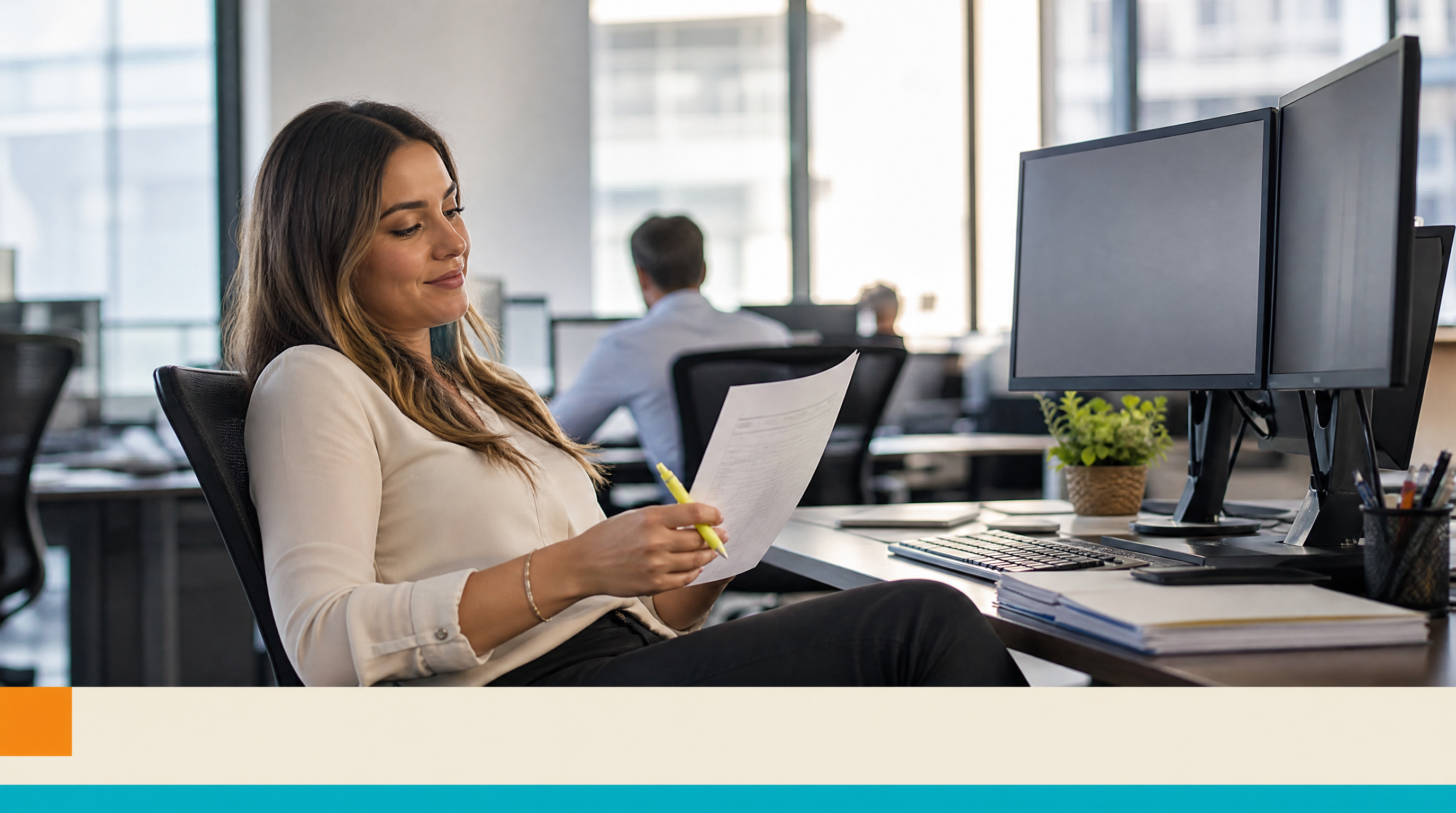 Why Law Firms Are Using AI Matter-Intake Agents to Cut First-Pass Review Time — Supporting visual 1: A paralegal in business casual attire leans back from