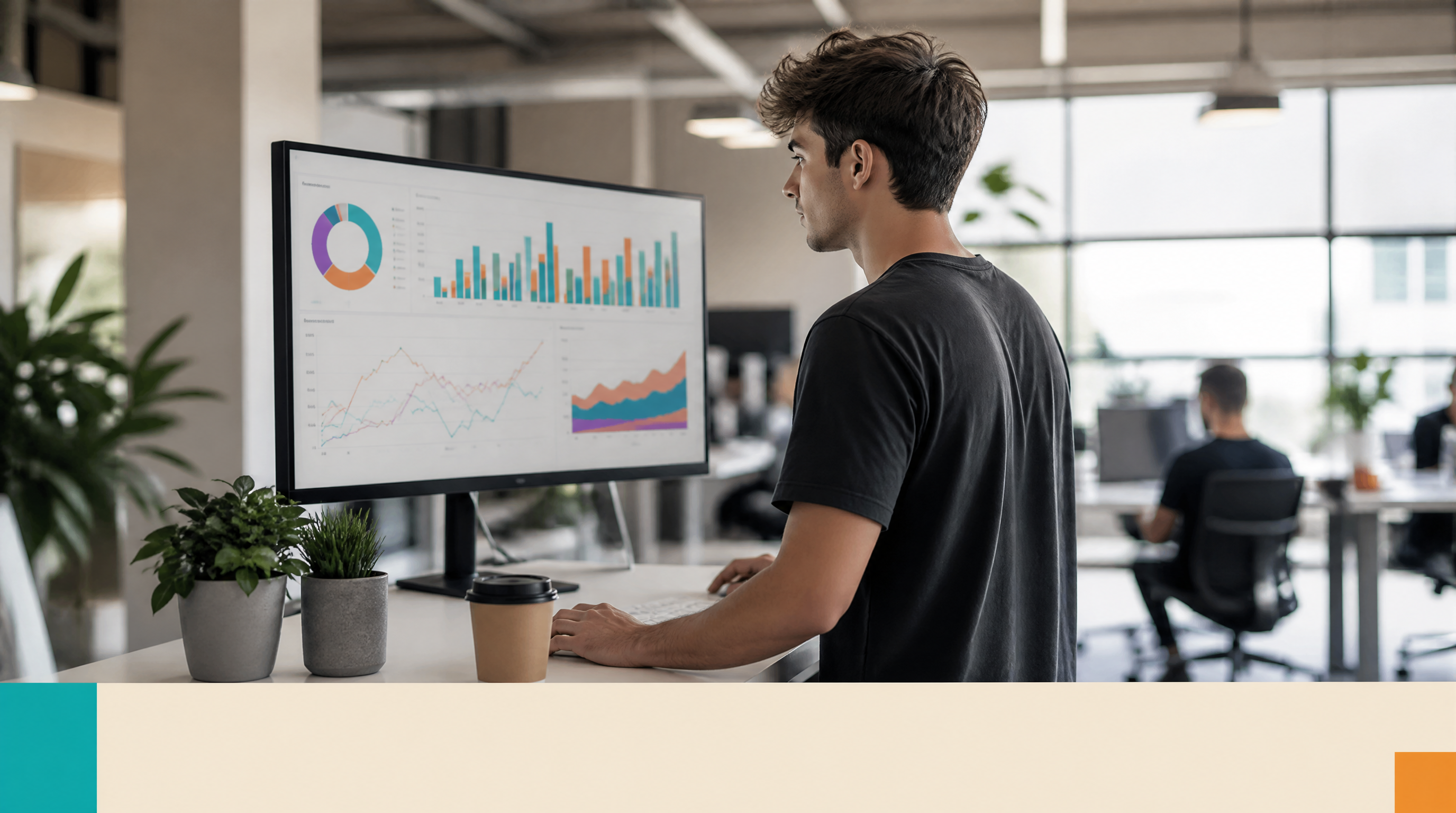 From Manual Screening to AI Campaign-Ops Agents: What Changes for Marketing Agencies — Supporting visual 1: A young male media buyer at a standing desk in