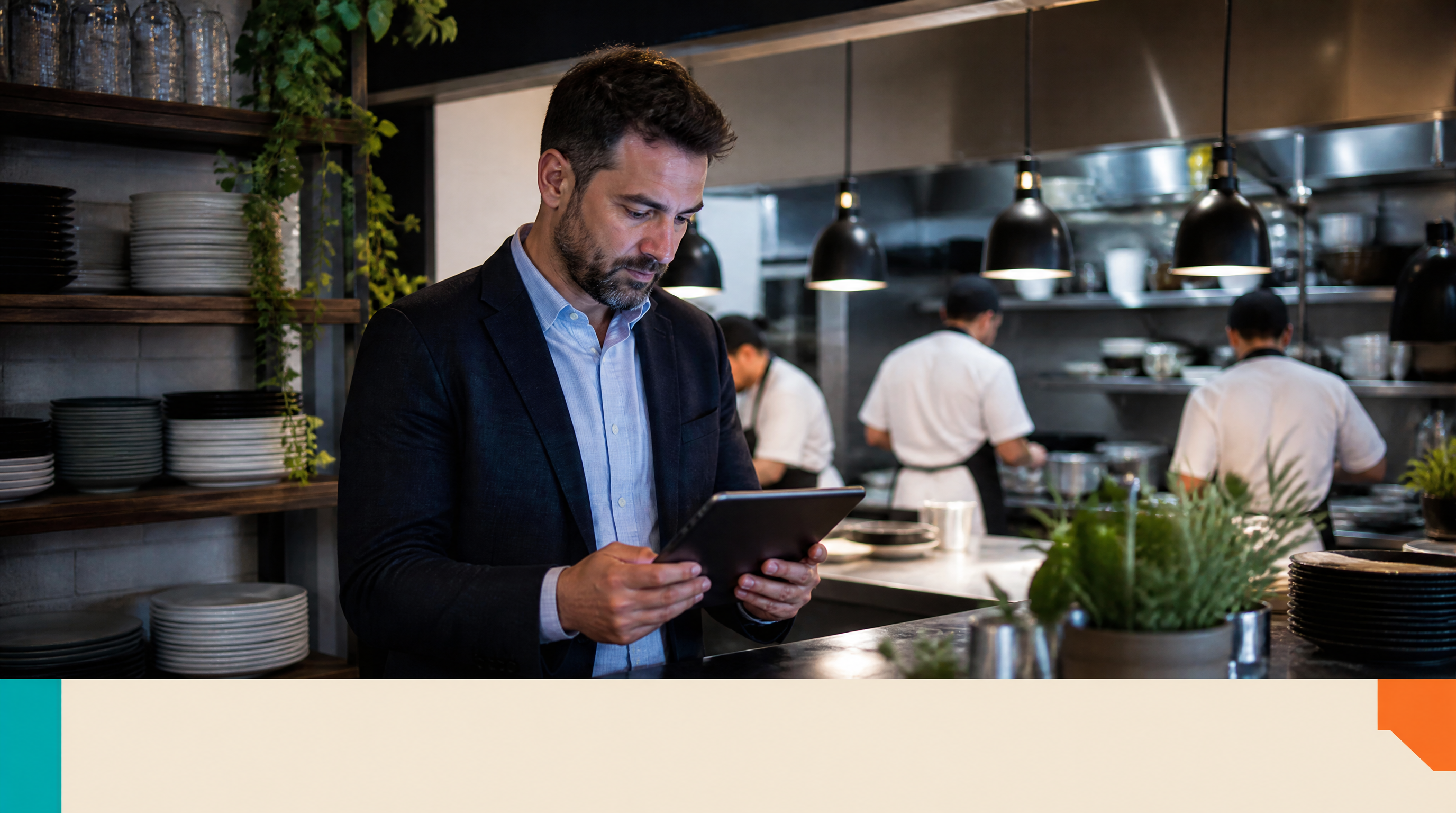 AI Agents Explained: Real Examples for Small Businesses (2026) — Supporting visual 1: A restaurant manager in his 30s stands behind a counter, looking at a