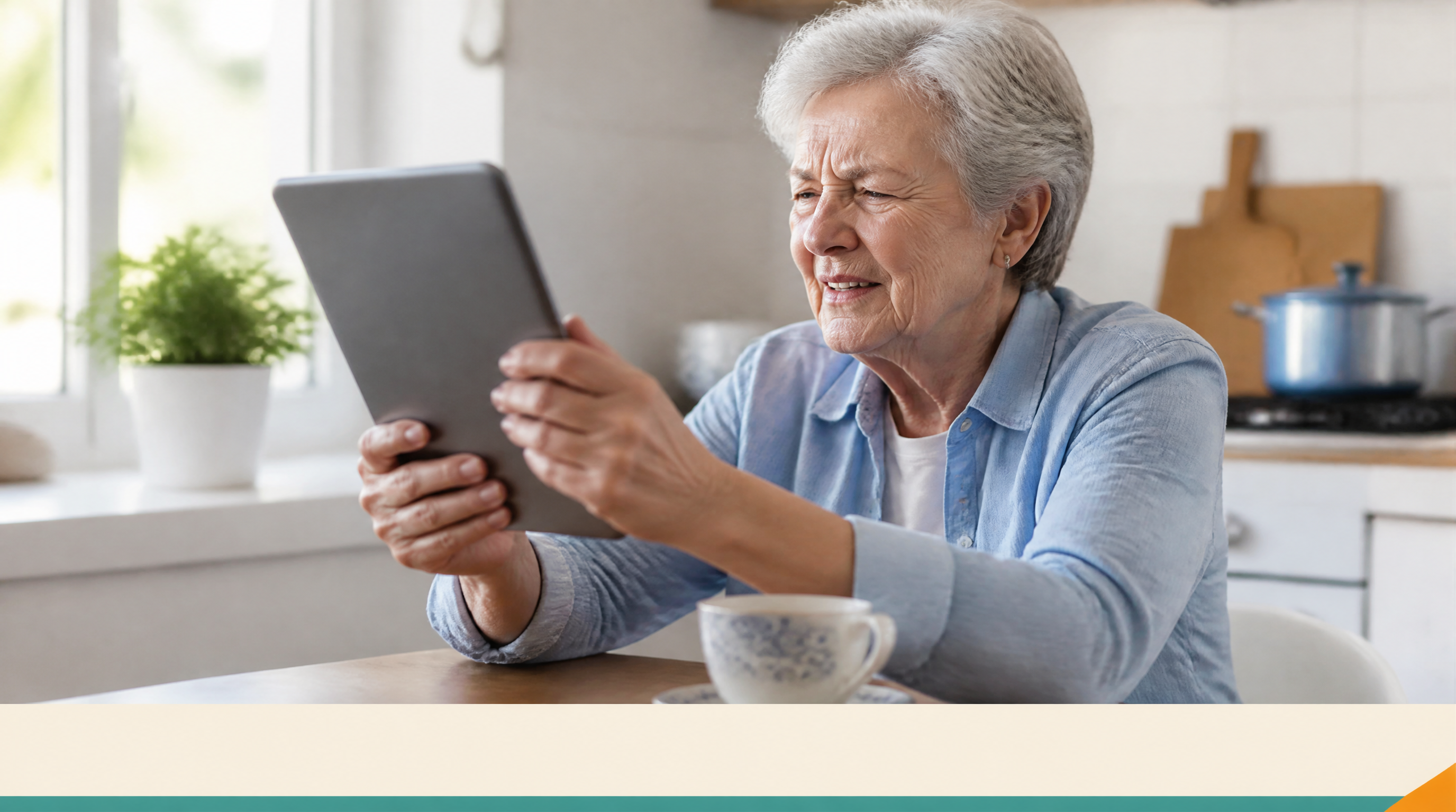 Google Maps Now Requires Sign-In to Read Reviews: What Small Businesses Should Do — Supporting visual 1: An older woman in a bright kitchen holds a tablet
