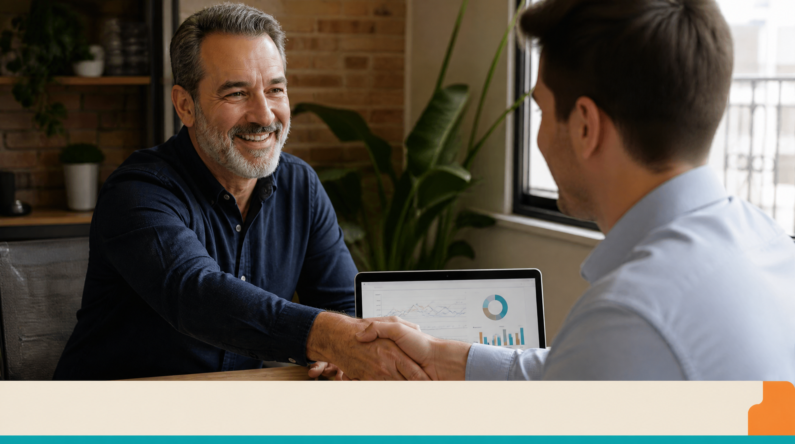 AI Search Visibility for Montreal Small Businesses: The 2026 Playbook — Closing visual: A Montreal small-business owner in his 50s shaking hands with a you
