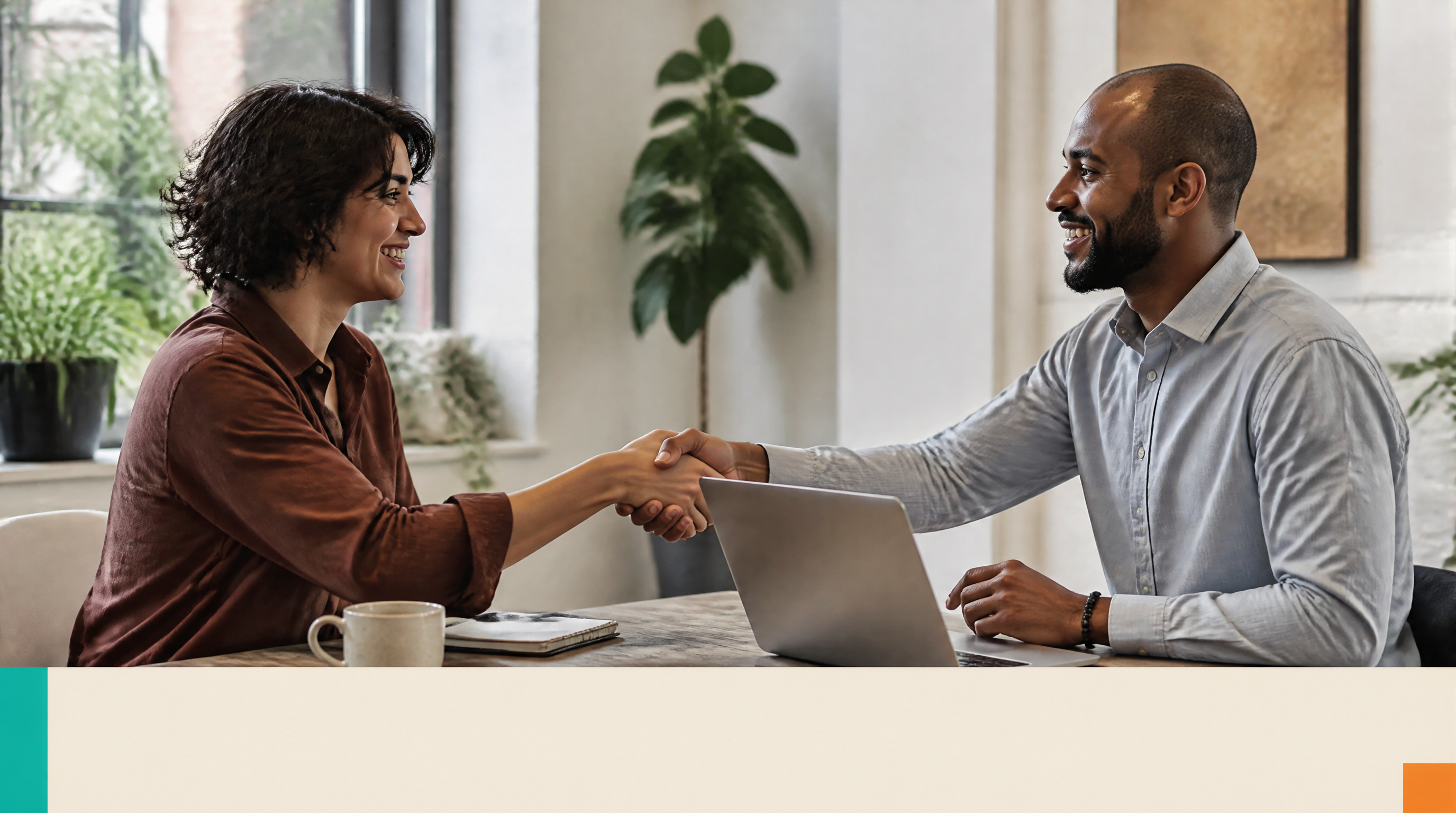 Beyond AI: How Small Businesses Turn AI Automation Into Bookings and Answered Calls — Closing visual: A small business owner shaking hands with a digital c