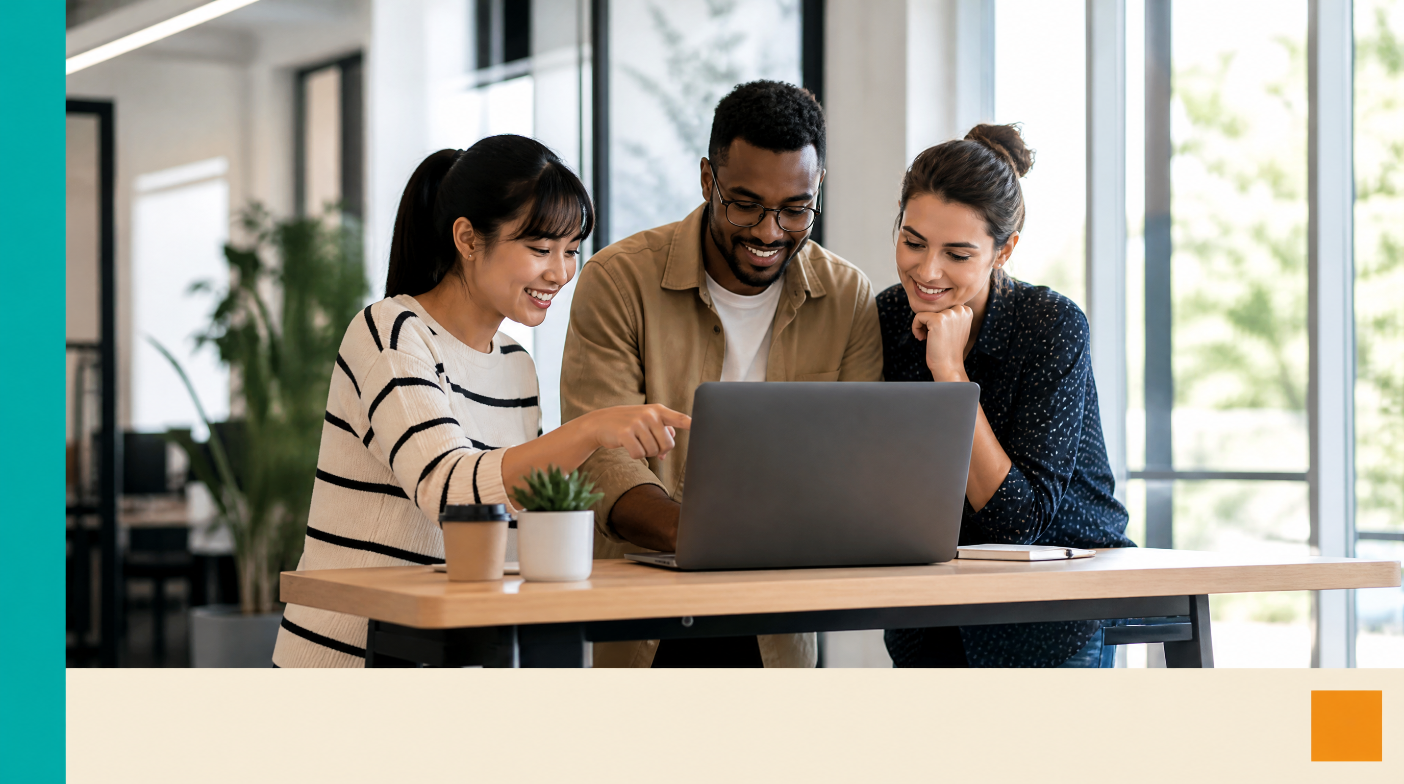 The 5 Golden Rules of a Website Every Small Business Should Follow — Closing visual: A diverse team of three young professionals clustered around a laptop