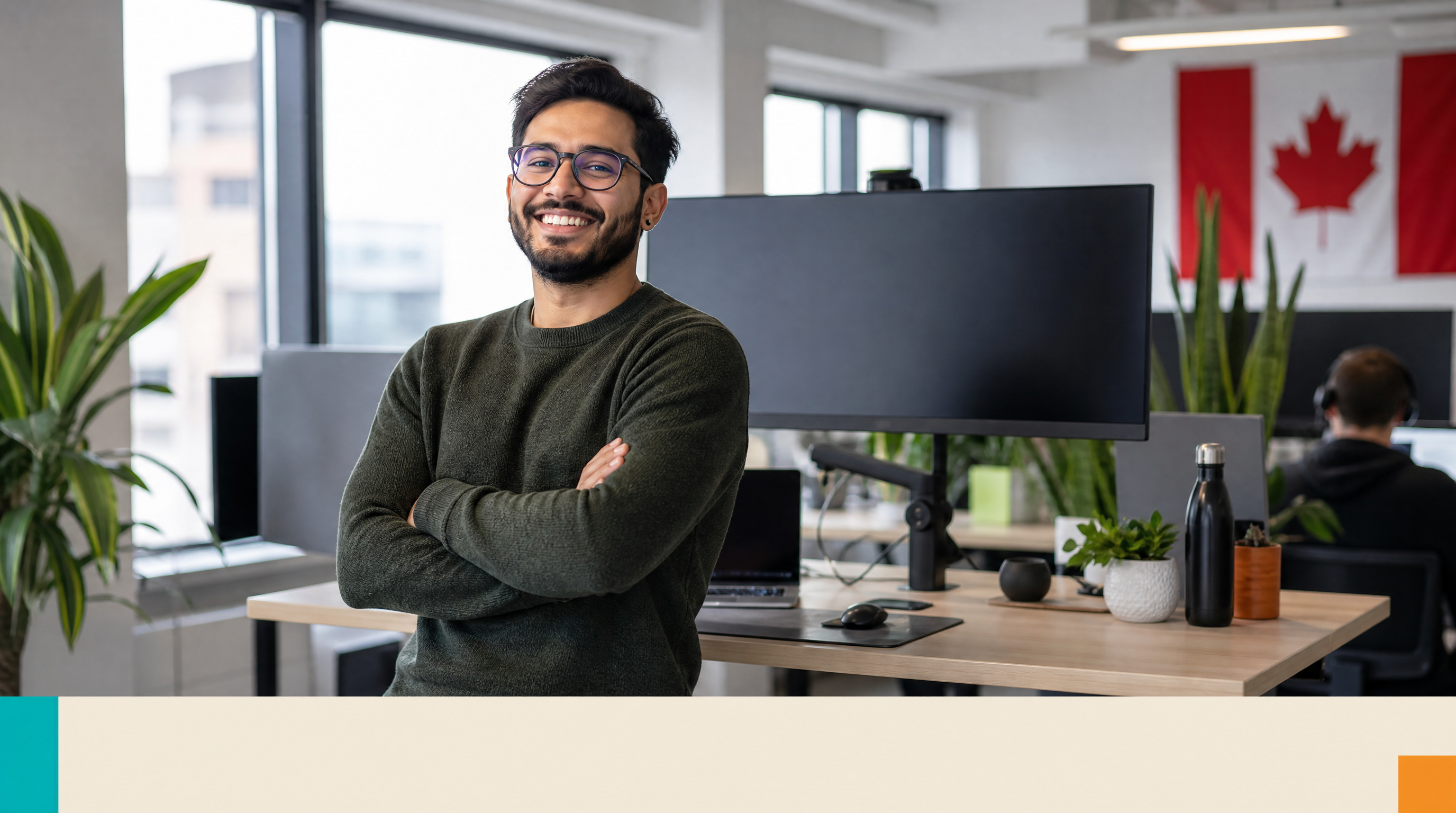 The AI Service-Desk Copilot: Categorizing IT Tickets Before They Reach a Technician — Supporting visual 2: A smiling IT support specialist at a standing de