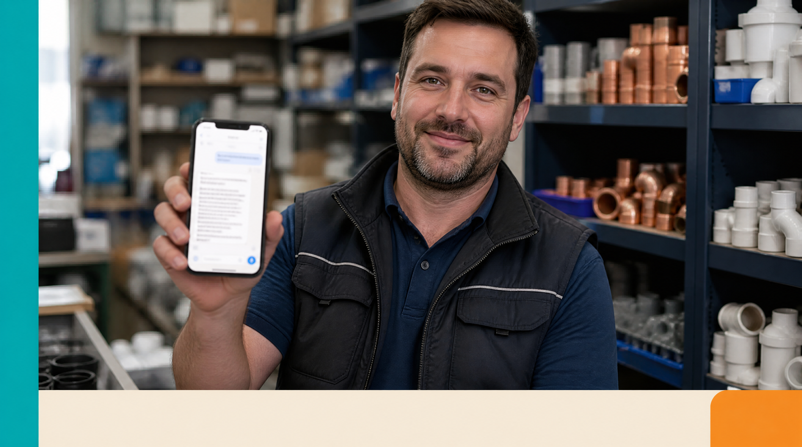 Do Small Businesses Really Need a Website in 2026? — Supporting visual 1: A 30-something man in a small plumbing supply shop holds his smartphone up showin