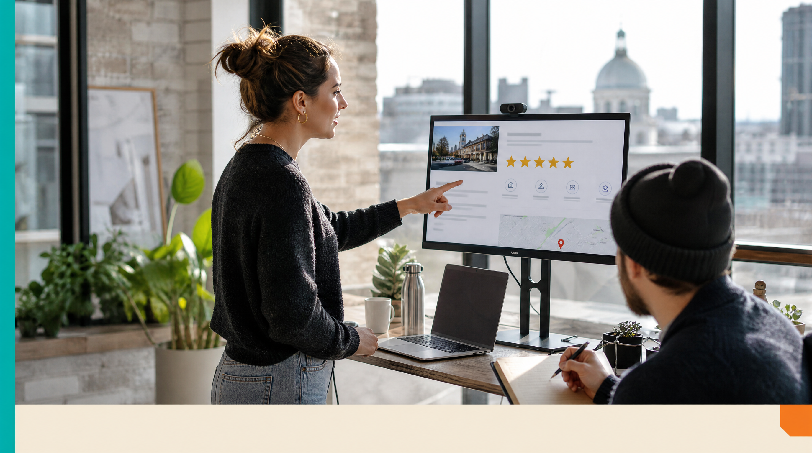 Fake Reviews vs. Real Proof: How to Tell if a Web Design Company Is Worth Hiring — Supporting visual 2: A marketing professional at a standing desk in a mo