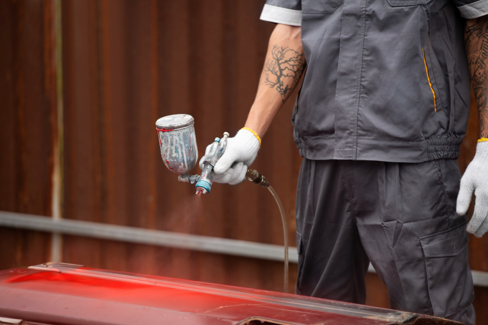 Spraying car door paint