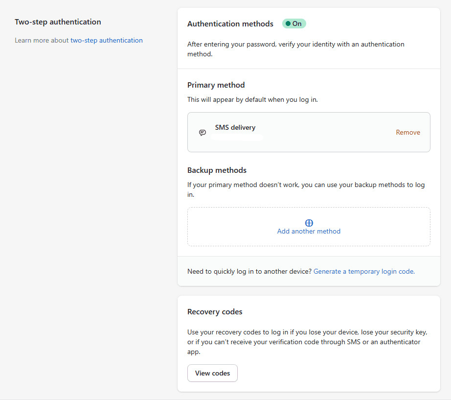 Shopify 2FA - enabling two-step authentication