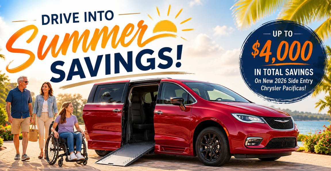 Drive Into Summer Savings - Up to $4,000 in total savings on new 2026 side entry Chrysler Pacificas from Rollx Vans