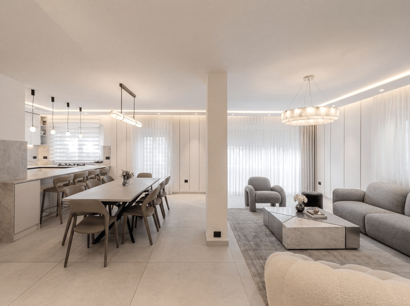 Living and dining — Jabotinsky, interior design by Hanna Saadoun, Inbal Hotel, Jerusalem