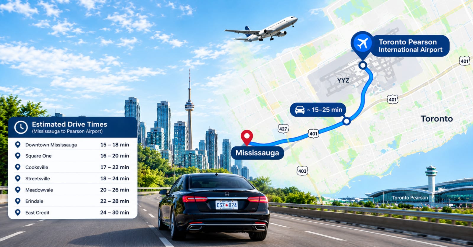 Mississauga to Toronto by Car Distance and Drive Time