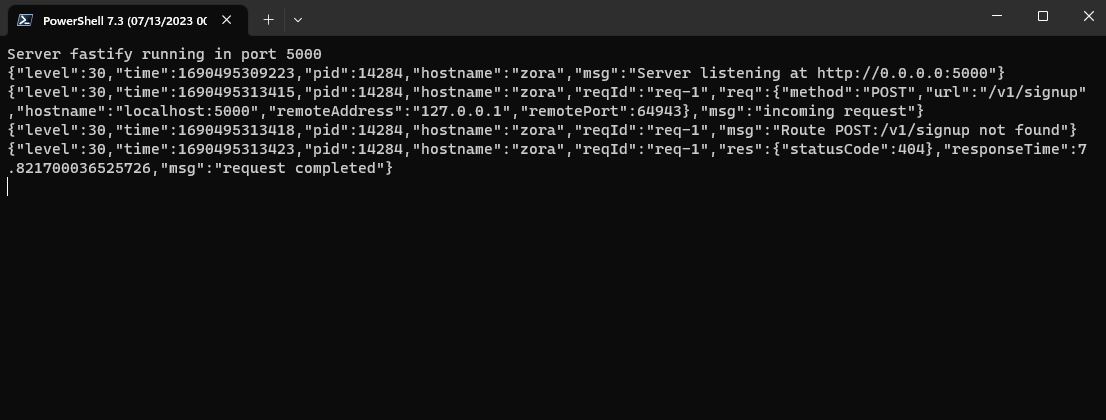 log fastify error no terminal