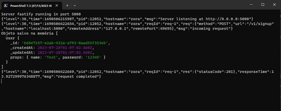 log do fastify no terminal