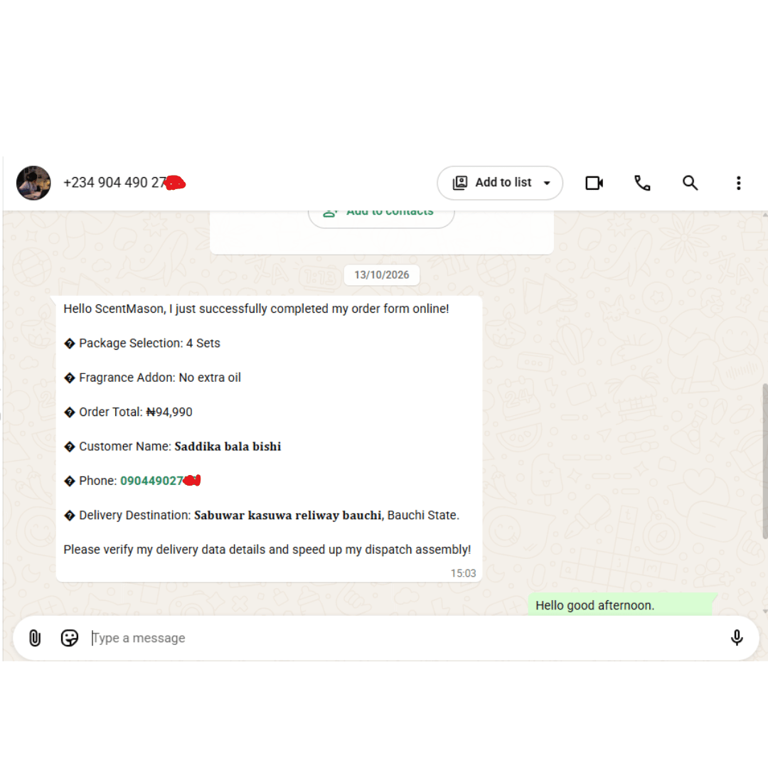 Customer order confirmation