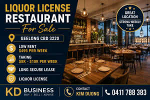 Liquor License Restaurant over 50pax at The Fastest Growing Region Geelong CBD
