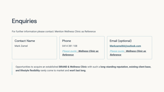 A Rare Opportunity to Acquire an Established Wellness Business