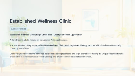 A Rare Opportunity to Acquire an Established Wellness Business