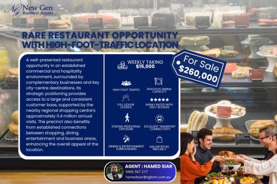 RARE RESTAURANT OPPORTUNITY |HIGH-FOOT-TRAFFIC LOCATION | FULL LIQUOR LICENCE [2609101]