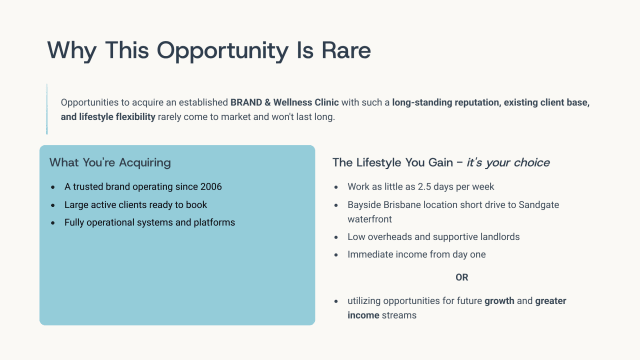 A Rare Opportunity to Acquire an Established Wellness Business