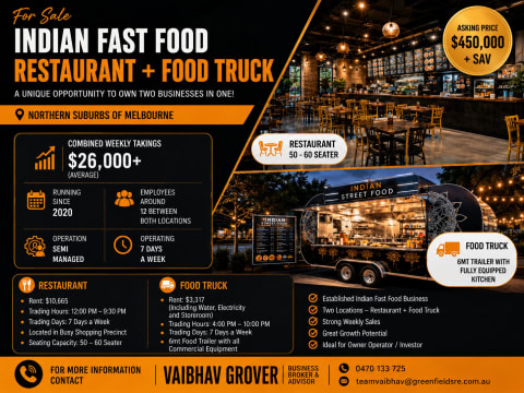 Indian Fast Food Restaurant + Food Truck for Sale | Melbourne Northern Suburbs | 2 Locations