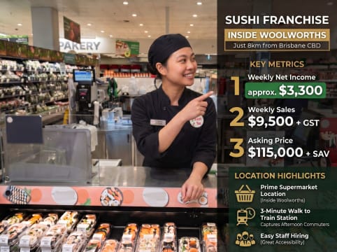 Sushi Franchise Inside Woolworths | Just 8km to Brisbane CBD | Net $3,300/Wk