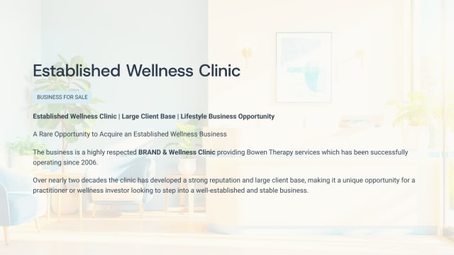 A Rare Opportunity to Acquire an Established Wellness Business
