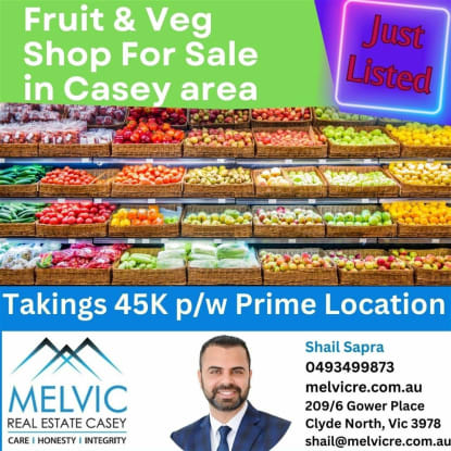Fruit and veg shop for sale in Casey area takings 45K weekly