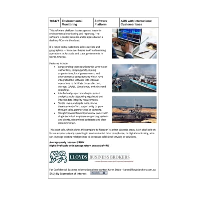 103477 Environmental Monitoring Software Platform: Asset Sale