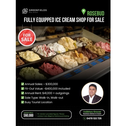 Fully Equipped Ice Cream Shop for Chattel Sale  Rosebud. VIC