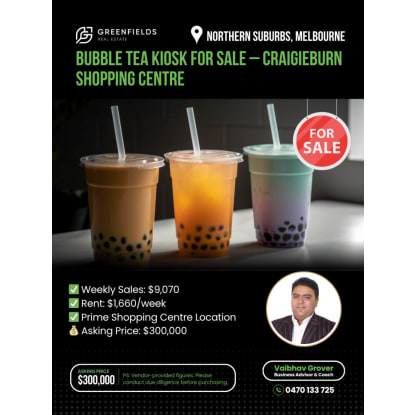 Bubble Tea Kiosk - Busy Shopping Centre - Under Management