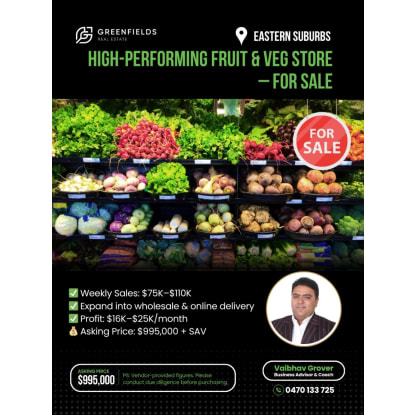 Profitable Fruit & Veg Store for Sale in Busy Shopping Centre  Eastern Suburbs, Melbourne