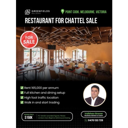 Restaurant for Chattel Sale  Point Cook. Melbourne. Victoria