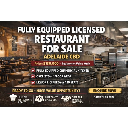 Long Established Adelaide CBD Restaurant Fully Equipped Commercial Kitchen Equipment Value Sale