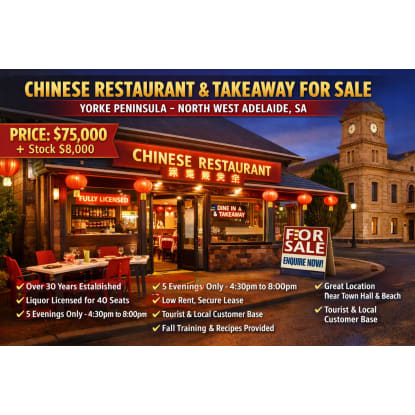 Chinese Restaurant and Takeaway For Sale In North West Adelaide SA
