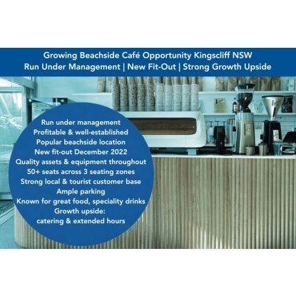 Fantastic Growing Cafe Beachside Location – Kingscliff NSW