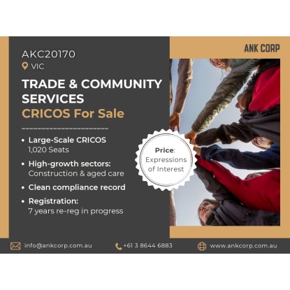 ​Trade & Community Services CRICOS For Sale | VIC | AKC20170