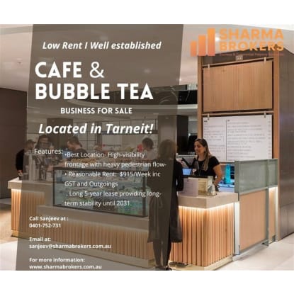Semi-Managed Bubble Tea & Coffee Kiosk Business Sale-Tarneit