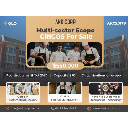 Multi-Sector Scope CRICOS For Sale | QLD | 370 Student Capacity | $550,000